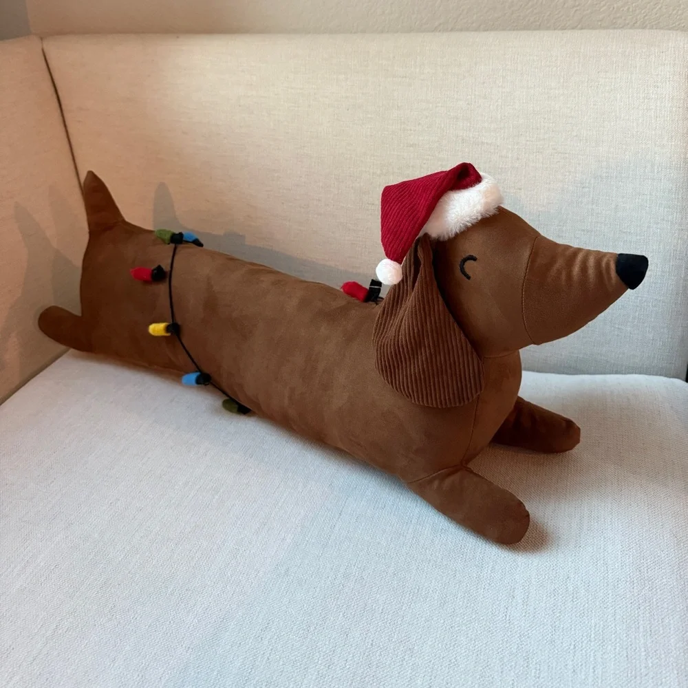 Isaac Mizrahi Dachshund Dog Holiday Christmas Lights Santa Hat Pillow
